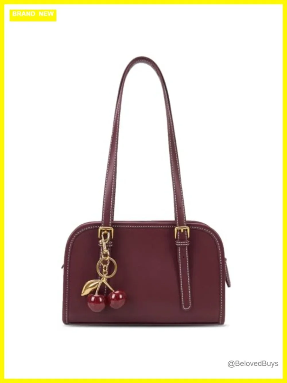 Faux Leather Swing Shoulder Bag with Cherry Pendant